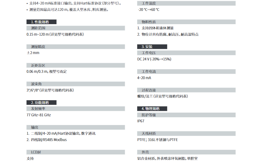 雷達(dá)物位計(jì)參數(shù)